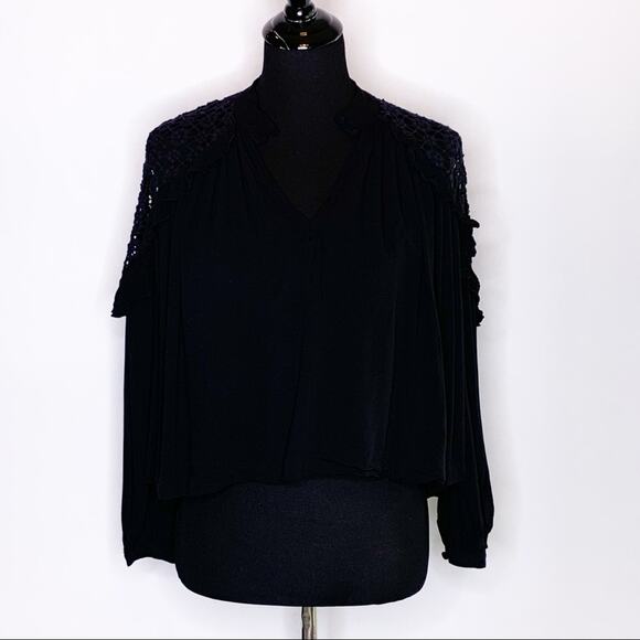 Free People Little Bit of Love black crochet lace shoulder top Extra Small XS - Picture 3 of 16